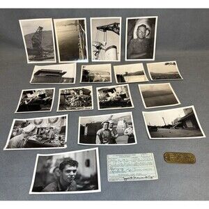 1950s Cold War US Navy Photos & ID Card/Tag Military Ships Sailors Aboard Ship